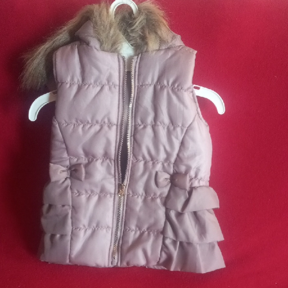 Little Lass Pink Quilted Vest with Faux Fur Trim